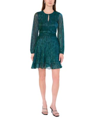 MSK - Petite Pliss&eacute; Keyhole-Neck Metallic-Sheen Dress