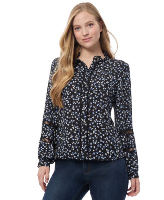 Jones New York - Women's Printed Ruffled-Placket Blouse