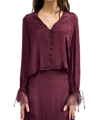 En Saison - Women's Cover Lace-Cuff Collared Blouse