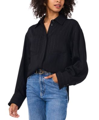 Vince Camuto - Women's Metallic-Stripe Relaxed Shirt