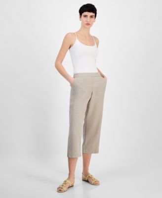 Charter Club - Women's Linen Solid Cropped Pull-On Pants