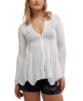 Free People - Women's Janey Lace Button-Front Handkerchief-Hem Top