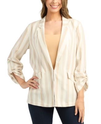 BCX - Juniors' Cotton Striped Roll-Tab Kiss-Front Blazer