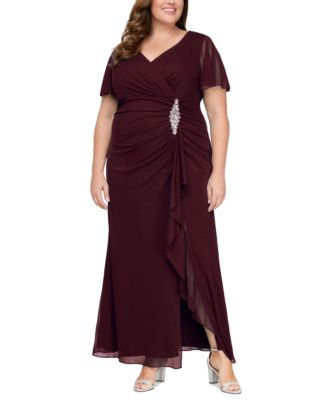 Alex Evenings - Plus Size Flutter-Sleeve Embellished-Trim Gown