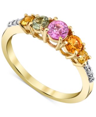 Macy's - Multi-Sapphire (1 ct. t.w.) & Diamond Accent Ring in 14k Yellow Gold
