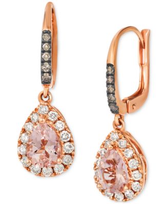Le Vian - Peach Morganite (1 ct. t.w.), Nude Diamond (3/8 ct. t.w.) & Chocolate Diamond (1/10 ct. t.w.) Teardrop Earrings in 14k Strawberry Gold