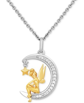 Disney Enchanted Vault - Diamond Tinker Bell Moon 18" Pendant Necklace (1/10 ct. t.w.) in Sterling Silver and 14k Gold