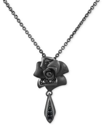 Disney Enchanted Vault - Black Diamond (1/20 ct. t.w.) Maleficent Flower 18" Pendant Necklace in Black Rhodium-Plated Sterling Silver