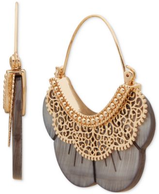 lonna & lilly - Gold-Tone Black Filigree Carved Hoop Earrings