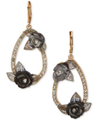 lonna & lilly - Gold-Tone Black Pav&eacute; Open Flower Drop Earrings