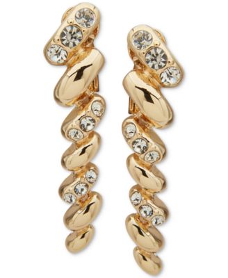 Anne Klein - Gold-Tone Crystal Pav&eacute; Sculptural Braid-Look Drop Clip On Earrings