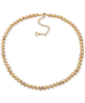 Anne Klein - Gold-Tone Crystal Pav&eacute; Sculptural Collar Necklace, 16" + 3" extender