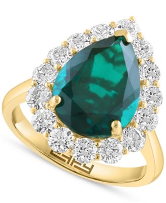 EFFY Collection - Pear-Shape Lab Grown Emerald (4-1/5 ct. t.w.) & Lab Grown Diamond (1-1/3 ct. t.w.) Halo Ring in 14k Yellow Gold (Also in lab-grown sapphire)