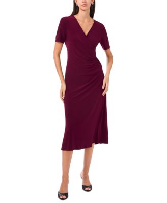 MSK - Women's Surplice-Neck Elbow-Sleeve Midi Dress
