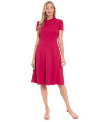 London Times - Women's Asymmetric-Collar Button-Detail Dress