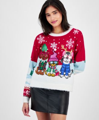 Hooked Up by IOT - Juniors' Three Dogs Christmas Sweater