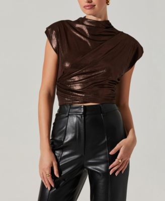 ASTR the Label - Women's Solange Metallic Draped Mock Neck Top