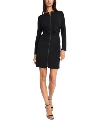 Donna Morgan - Women's Long-Sleeve Zip-Front A-Line Dress