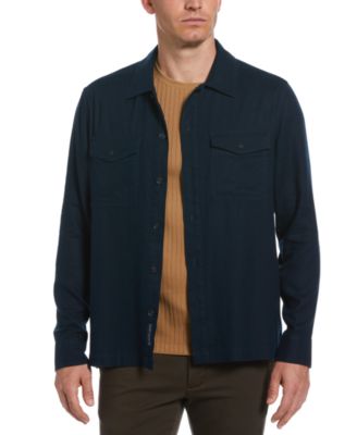 Perry Ellis - Men's Slim Fit Long Sleeve Button Front Twill Shirt Jacket