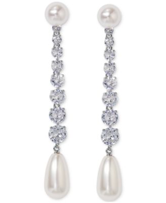 Eliot Danori - Silver-Tone Cubic Zirconia & Imitation Pearl Linear Drop Earrings