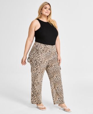 Bar III - Trendy Plus Size High-Rise Cheetah-Print Jeans