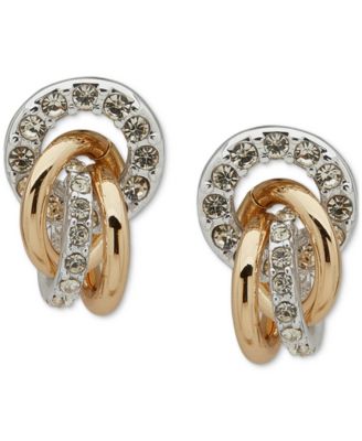 Anne Klein - Two-Tone Crystal Linked Button Shaky Drop Earrings