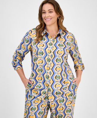 Tahari ASL - Plus Size Printed Button-Front Blouse