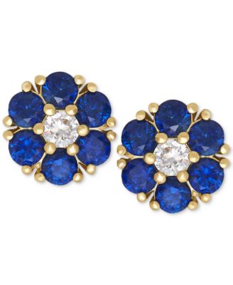 Macy's - Gemstone and White Sapphire (1/6 ct. t.w.) Flower Stud Earrings in 14k Gold