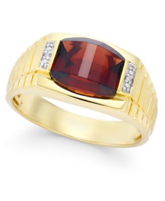 Macy's - Men's Garnet (4-1/3 ct. t.w.) and Diamond Accent Ring in 10k Gold