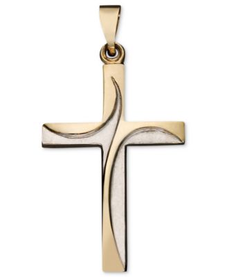 Macy's - Swirl Cross Pendant in 14k Yellow and White Gold