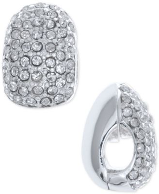 Anne Klein - Silver-Tone Black Crystal Huggie Clip-On Earrings