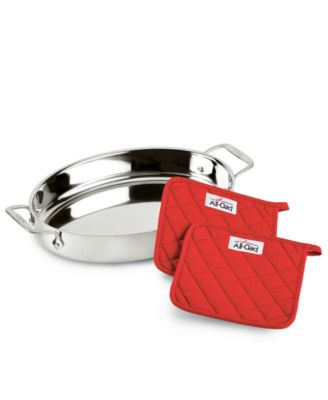All-Clad - Stainless Steel 15" Oval Baker & Pot Holder Set