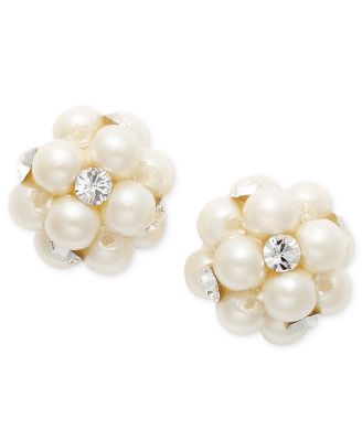 Charter Club - White Imitation Pearl and Crystal Cluster Earrings
