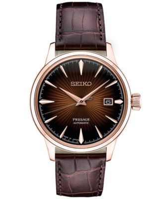 Seiko - Men's Automatic Presage Brown Leather Strap Watch 40.5mm