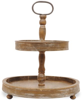 3R Studio - Round Decorative Wood 2-Tier Tray