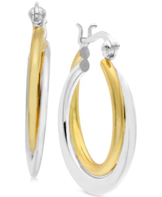 Essentials - Two-Tone Polished Double Hoop Earrings in Gold- and Silver-Plate