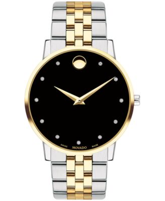 Movado - Men's Swiss Museum Classic Diamond-Accent Two-Tone PVD Stainless Steel Bracelet Watch 40mm