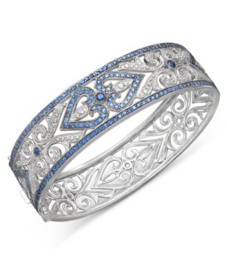 Macy's - Sterling Silver Bracelet, Sapphire (3-3/4 ct. t.w.) and Diamond (1/4 ct. t.w.) Heart Bangle