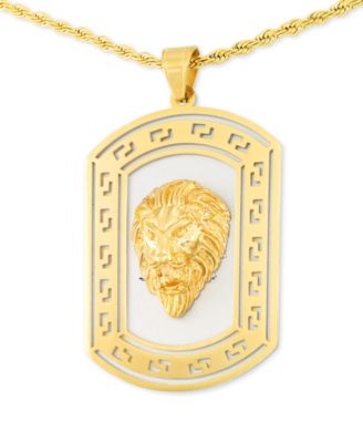 LEGACY for MEN by Simone I. Smith - Lion's Head Two-Tone 24" Pendant Necklace in Stainless Steel & Yellow Ion-Plate