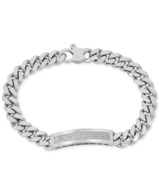 Italian Gold - Men's Diamond (1/2 ct. t.w.) ID Bracelet in Sterling Silver or 14k Gold Over Silver
