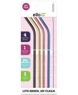 Ello - Metallic Stainless&nbsp;Steel Straw&nbsp;4-pk. plus Wire Brush