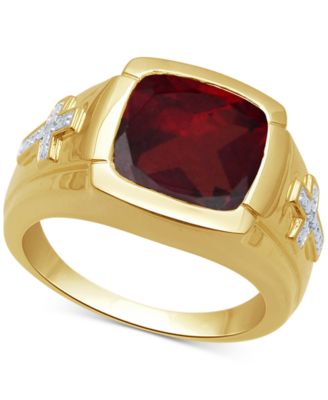 Macy's - Men's Garnet (7-3/4 ct. t.w.) & Diamond Accent Ring in 18k Gold Over Sterling Silver
