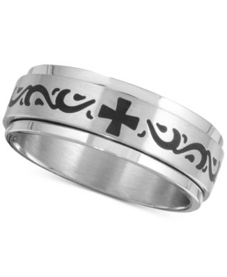 Macy's - Men's Celtic Cross Band in Stainless Steel & Black Ion-Plate
