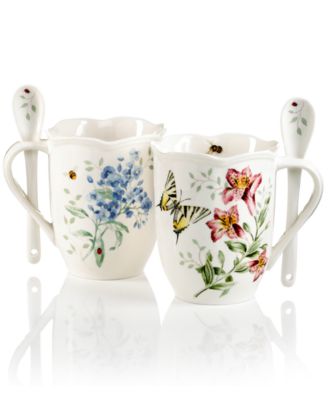 Lenox - Set of 2 Butterfly Meadow Cocoa Mugs with Spoons