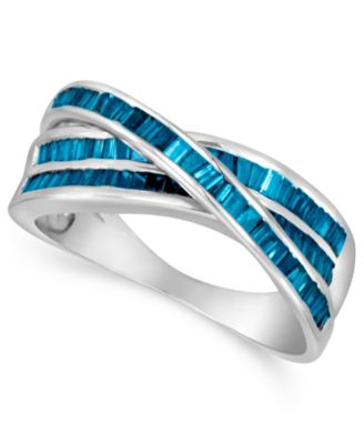 Macy's - Sterling Silver Ring, Blue Diamond Crossover Ring (1 ct. t.w.)