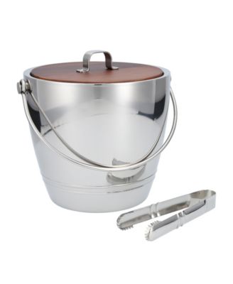 Fortessa - 18/10 Stainless Steel ice bucket and tongs, along with a black walnut lid