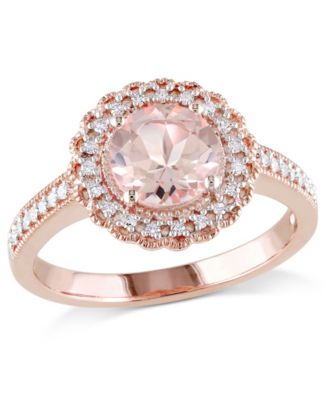 Delmar - Morganite (1-1/6 ct. t.w.) and Diamond (1/8 ct. t.w.) Floral Halo Ring in Rose Gold Over Silver