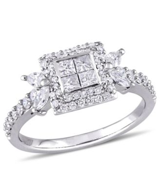 Macy's - Princess- Cut Diamond (1 ct. t.w.) Quad Halo Engagement Ring in 14k White Gold