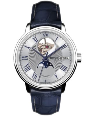 Raymond Weil - Men's Swiss Automatic Maestro Blue Leather Strap Watch 39.9mm