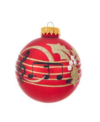 Kurt Adler - 80MM Red With Music Notes Glass Ball Ornaments, 6-Piece Box